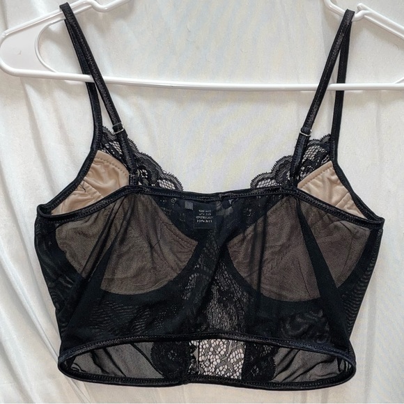 Sheer Mesh Corset Style Black Lacy Lingerie Cropped Bra Top with a Lacy Trim! - Picture 3 of 5